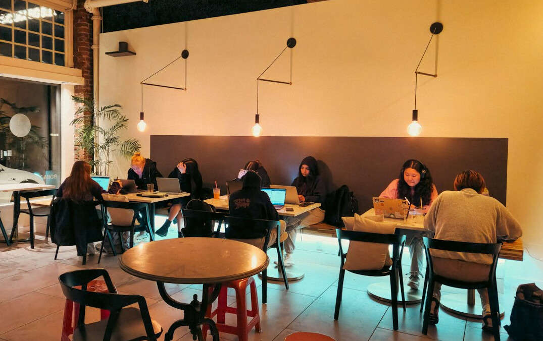 people using laptops in cafe